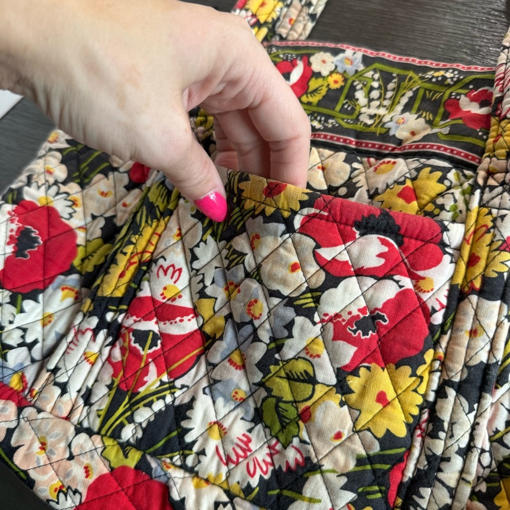 Vera Bradley Tote Bag Purse Red Yellow Floral Quilted - Picture 6 of 12